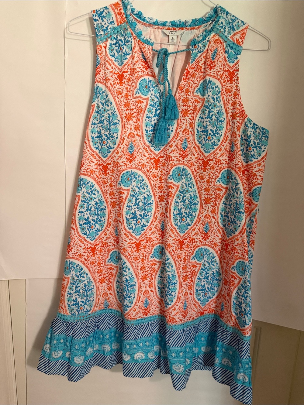 crown & ivy Sleeveless Paisley Tank Dress - Turquoise & Orange